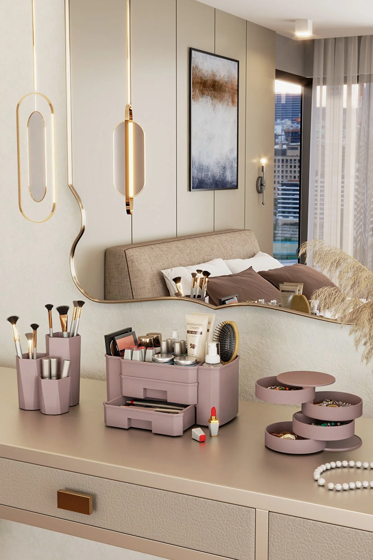 Pufwin Home Lotus Cosmetic Makeup Jewelry Organizer Set