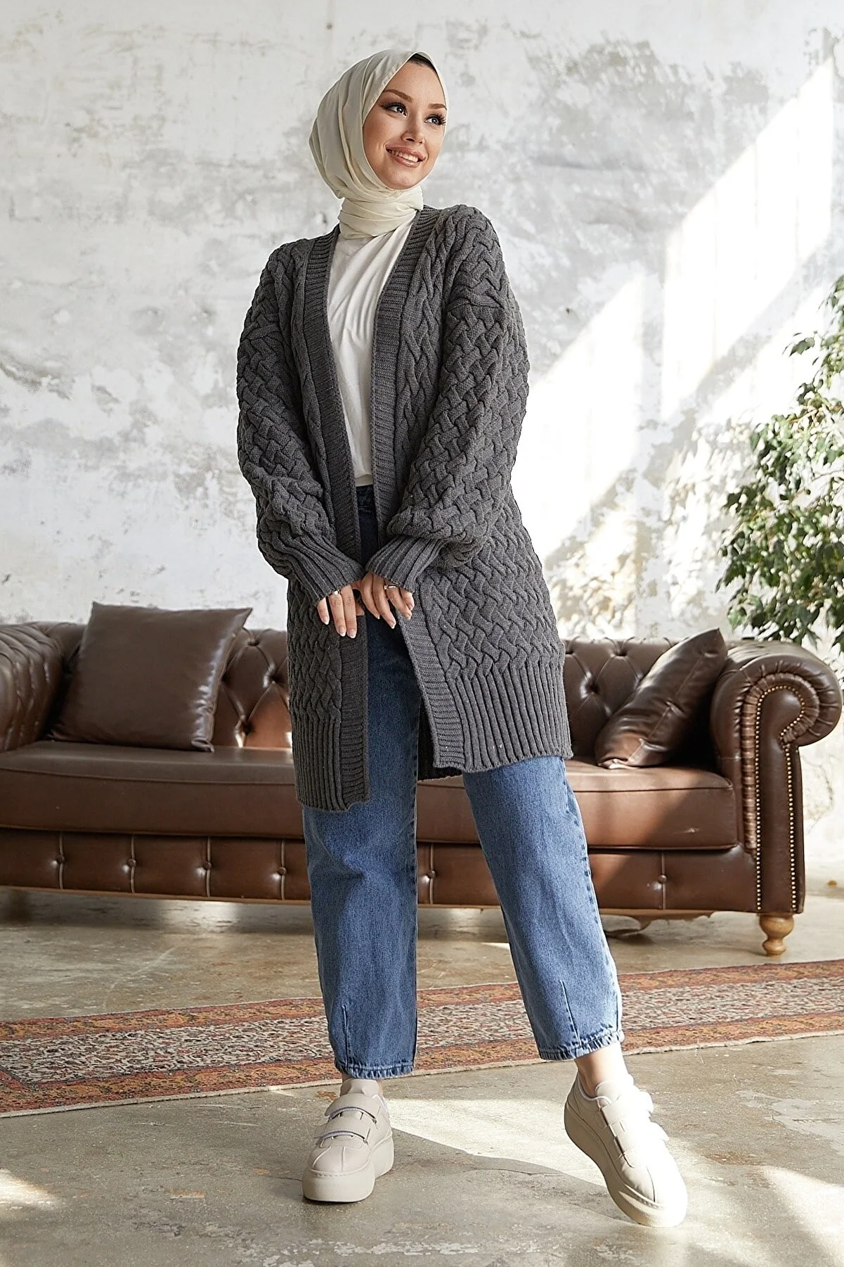 Evan's Long Braided Knit Cardigan, MS00IN09964 , Perfect for Sizes 38-44