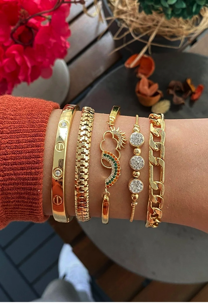 Jenny Daphne Original Women's 5 Pcs Gold Plated Bracelet Invoice Color Resistant Guaranteed