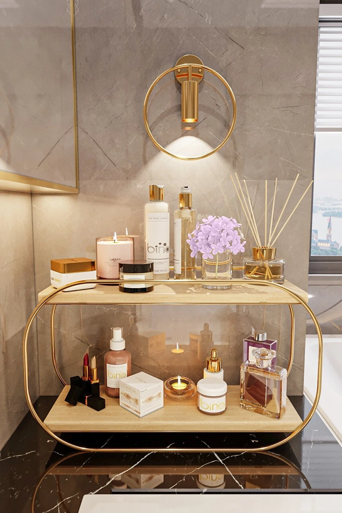 Bathroom Multipurpose Organizer Shelf - Wooden Desktop Bathroom Kitchen Shelf for Jewelry and Makeup